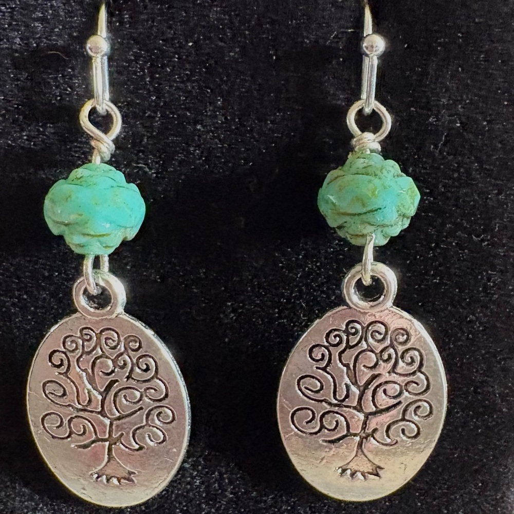Silver Tree of Life Earrings with Turquoise Accents